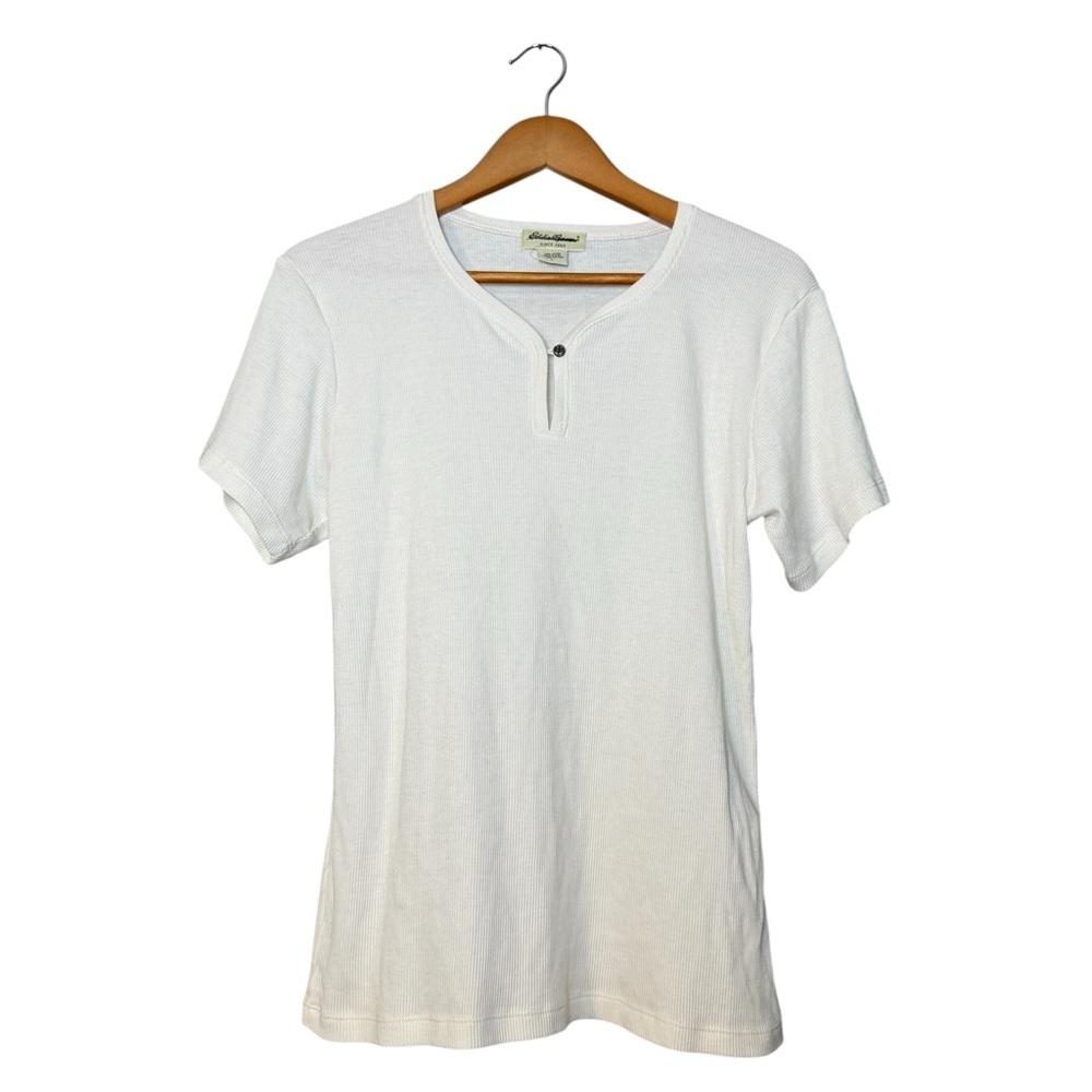 Eddie Bauer Cream Short Sleeve Henley T-Shirt Women’s Size Large